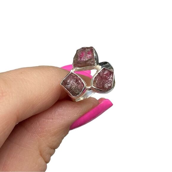 Raw Rough Pink Tourmaline Ring Size 6 Solid Sterling Silver 925 Natural Stone - Picture 7 of 8
